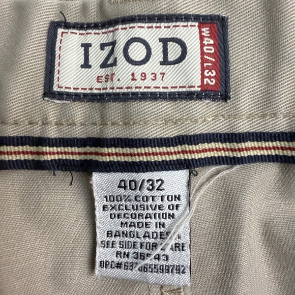 IZOD Mens Khaki Chino Pants Flat Front Straight Leg Cotton 40x32 - Picture 4 of 8